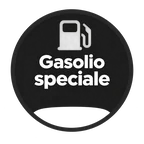 Icona del carburante Gasolio speciale: simbolo bianco su disco grigio scuro
