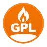 Icona del carburante GPL: simbolo bianco su disco arancione